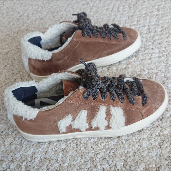 P448 John-W suede Sneakers in Slavia brown with shearling trim size 38 - Picture 5 of 12